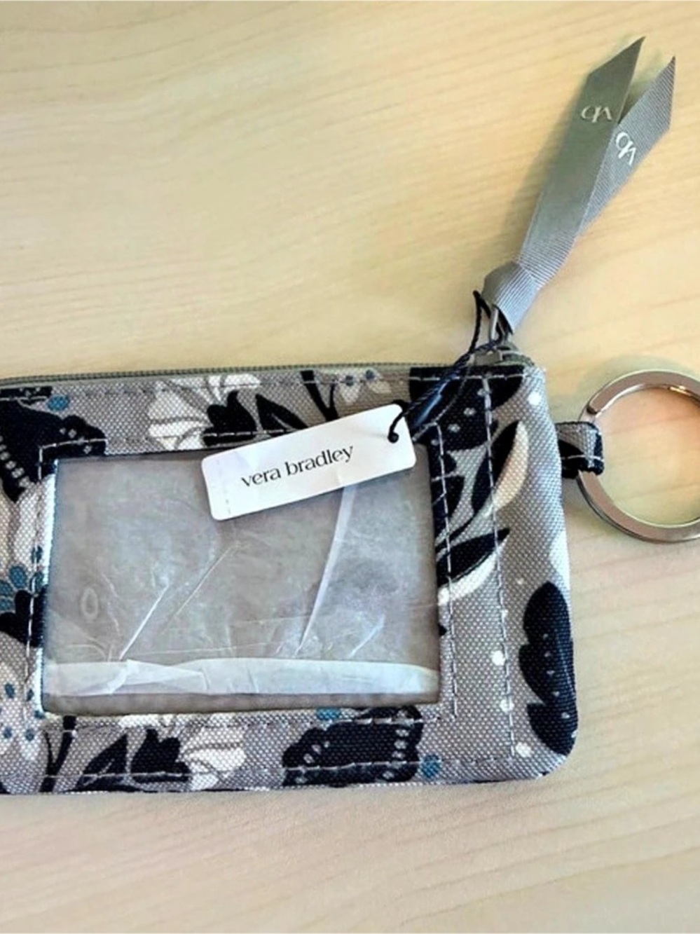 Vera Bradley Zip ID Case with Lanyard Gray & Black